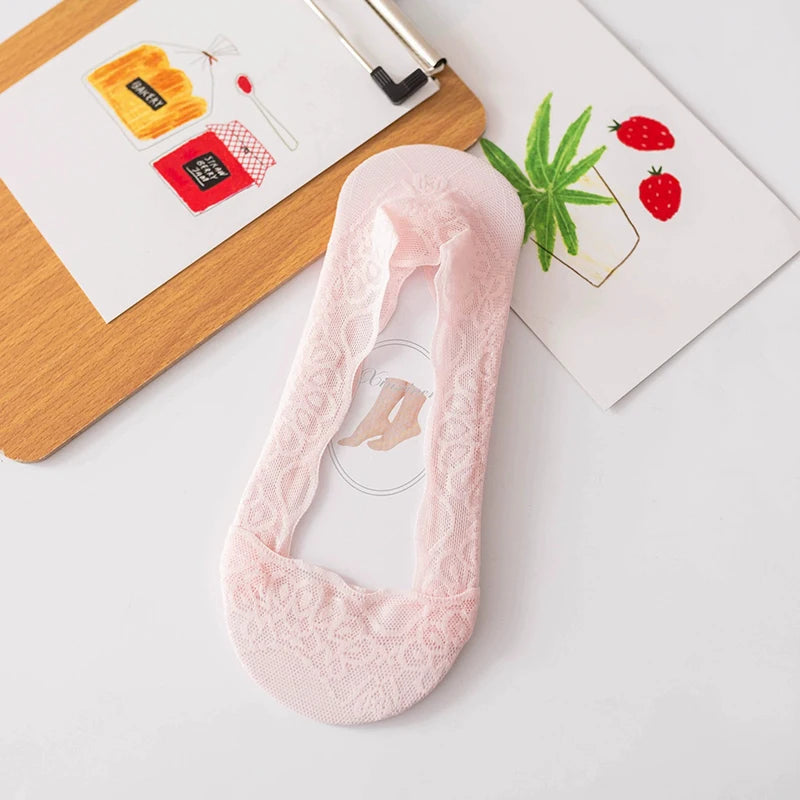 Cotton Lace Invisible Anti Slip Low Cut Socks - 13