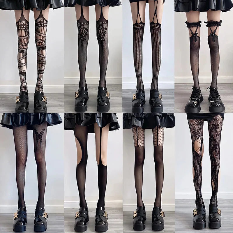 Nylon Mesh Ripped Fishnet Stockings - 1