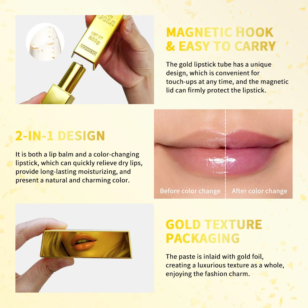 Gold Flake Color Changing Lip Balm Moisturizing Lipstick