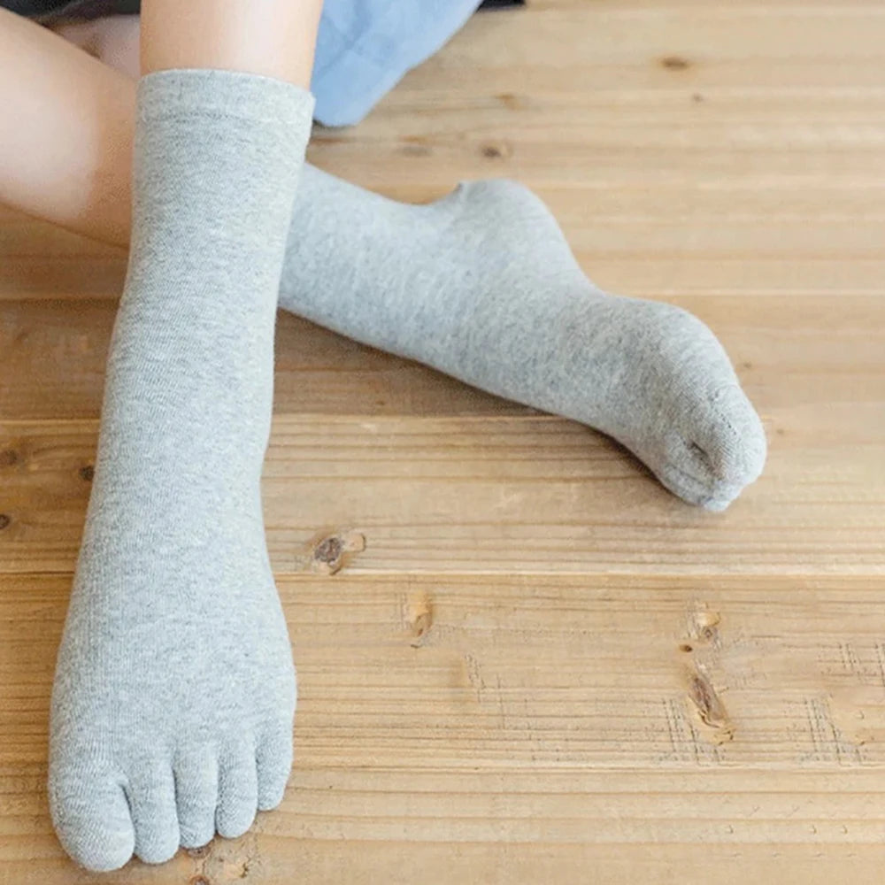 Polyester Elastane Five Finger Casual Crew Socks 4 Pairs