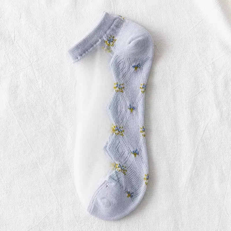 Polyester Elastane Floral Ankle Socks - 5