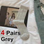 4 Pairs Polyester Elastane Lace Edge Mid Tube Socks