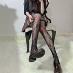Nylon Asymmetric Striped Mesh Tights