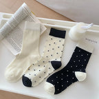 Polyester Elastane Polka Dot Mid Tube Casual Socks 3 Pairs