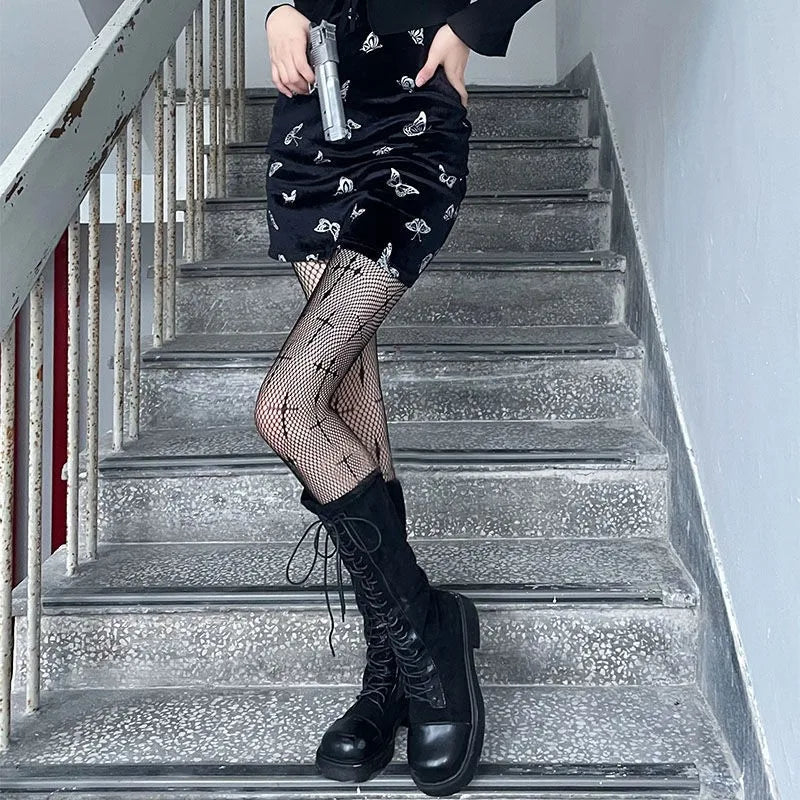 Nylon Cross Print Gothic Lolita Fishnet Tights - 8