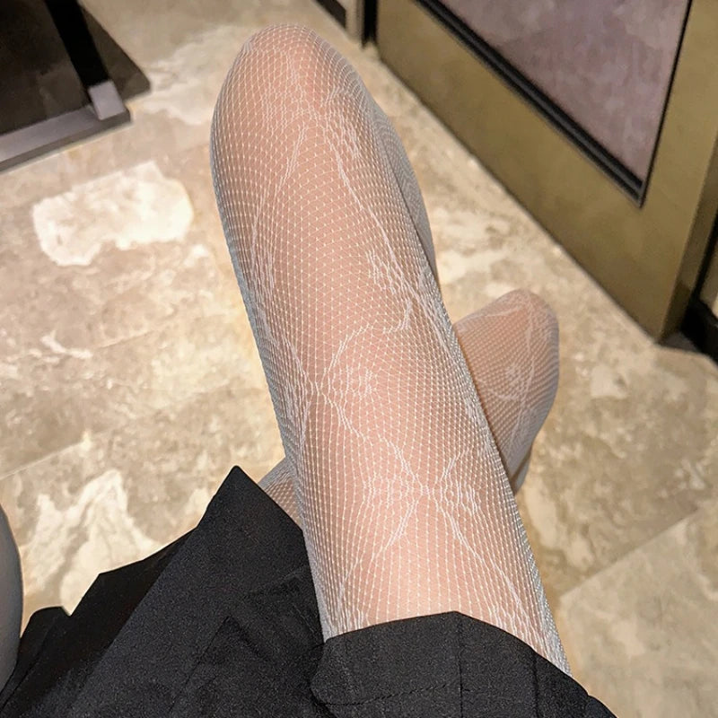 Nylon Elastane Floral Lace Fishnet Tights Pantyhose