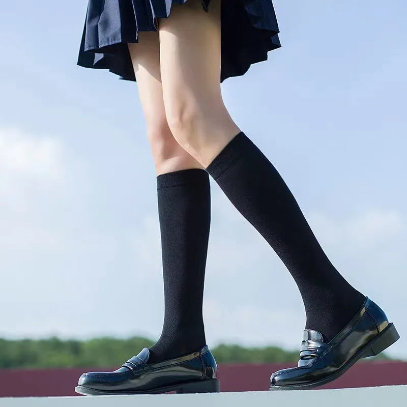 Nylon Polyester Knee High Stockings Solid Color