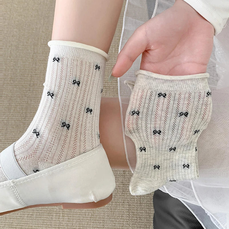 Polyester Spandex Bow Pattern Mid Tube Breathable Casual Socks