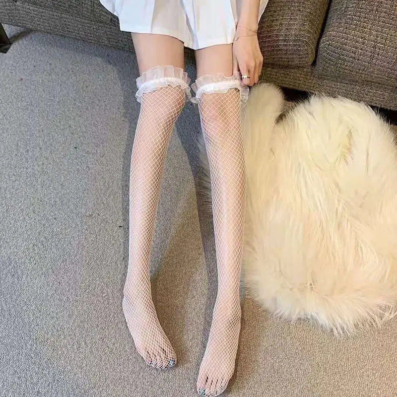 Nylon Fishnet Over Knee Stockings