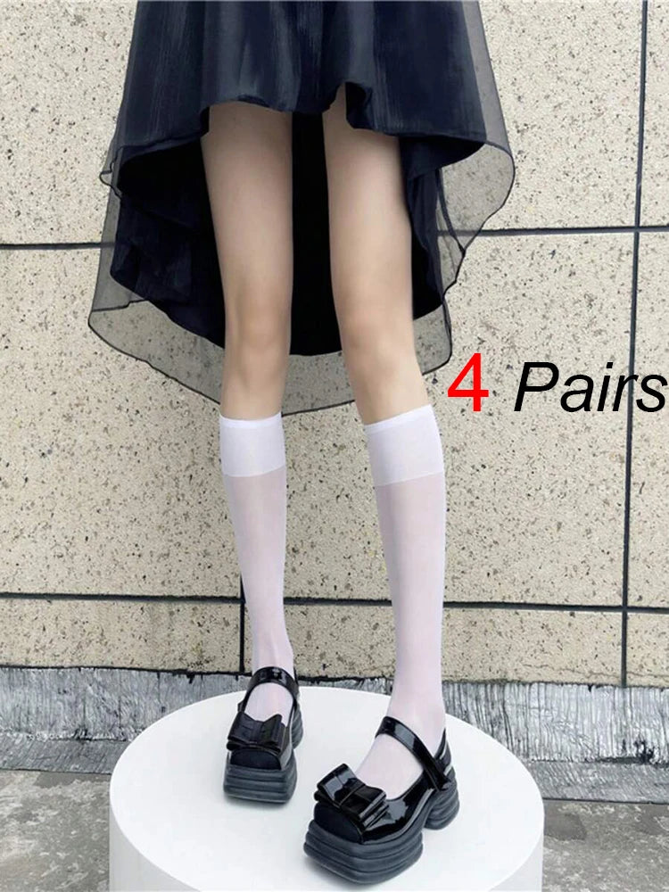 4 Pairs Nylon Elastane Mid Tube Casual Socks