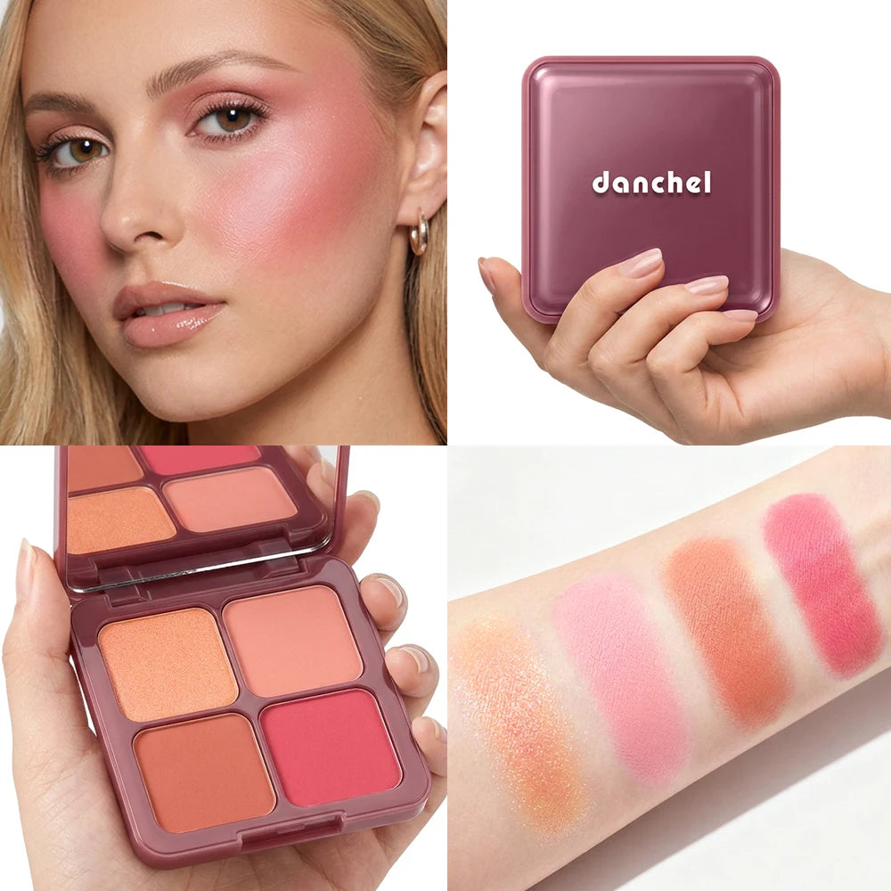 4 Shade Powder Blush Palette Matte and Shimmer Face Makeup