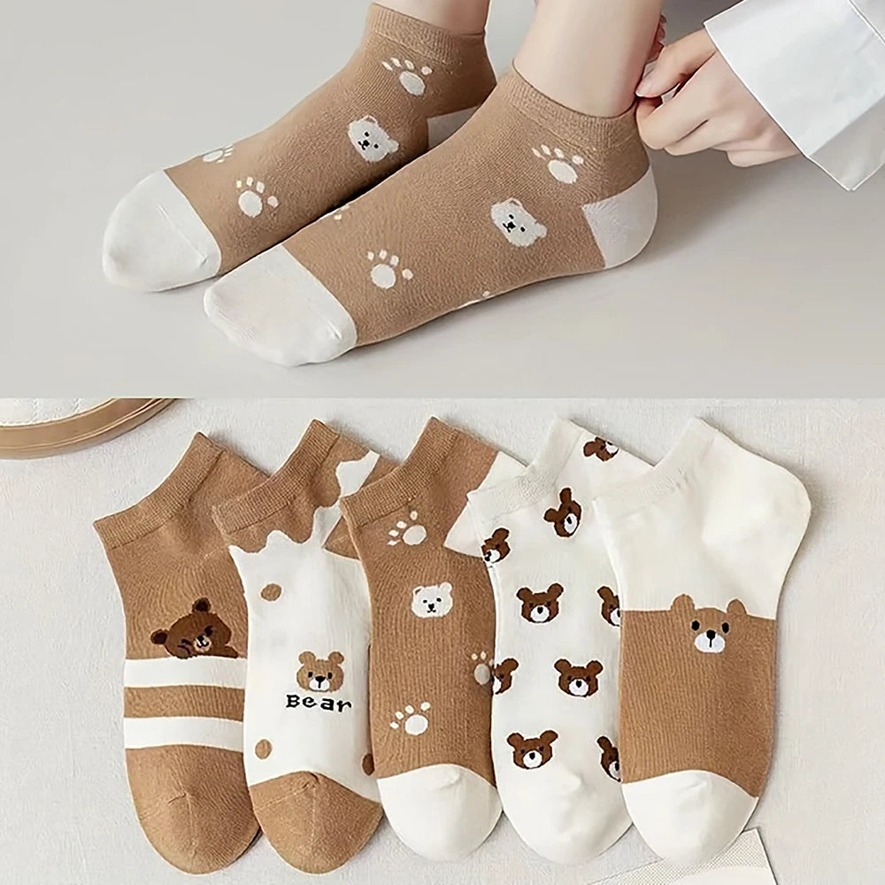 Polyester Elastane Cartoon Bear Pattern Ankle Socks