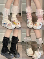 Acrylic Knitted Lace Bow Leg Warmers