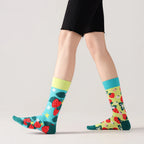 Cotton Blend Strawberry Print Mid Calf Socks