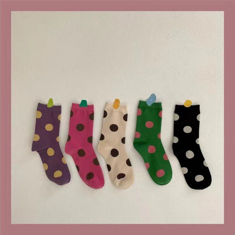 Polyester Elastane Polka Dot Mid Tube Casual Socks - 2