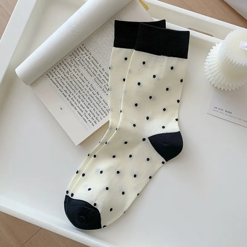 Polyester Elastane Polka Dot Mid Tube Casual Socks 3 Pairs