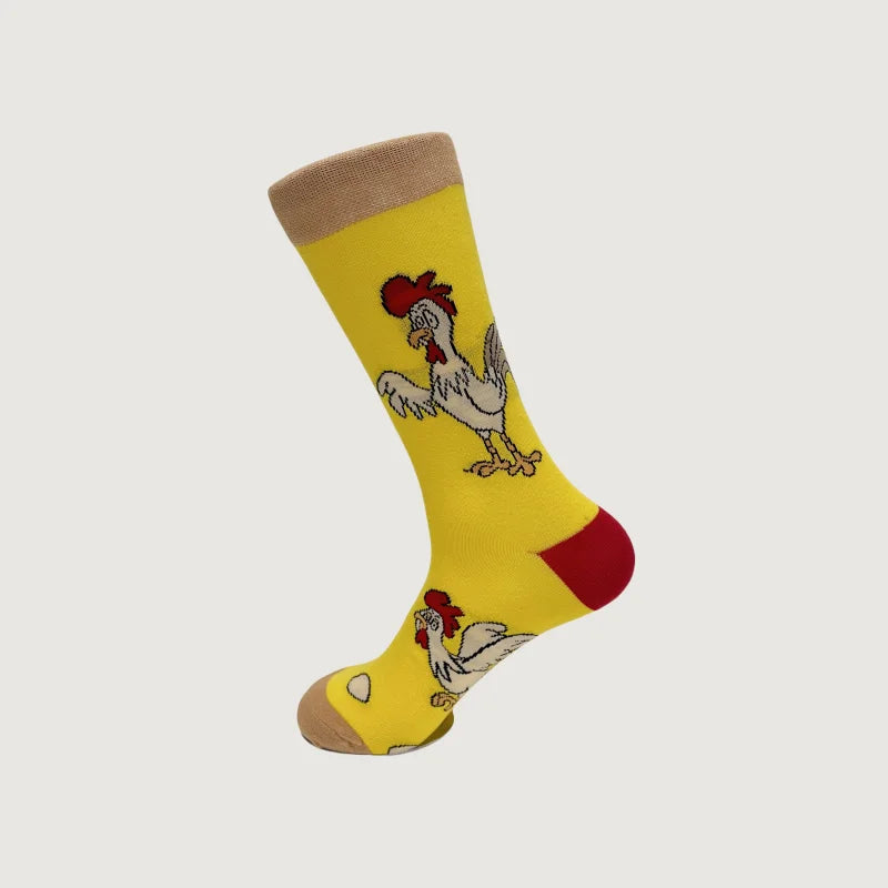 Cotton Blend Novelty Chicken Print Crew Socks - 7