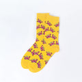 Yellow Cotton Blend Crab Pattern Casual Crew Socks