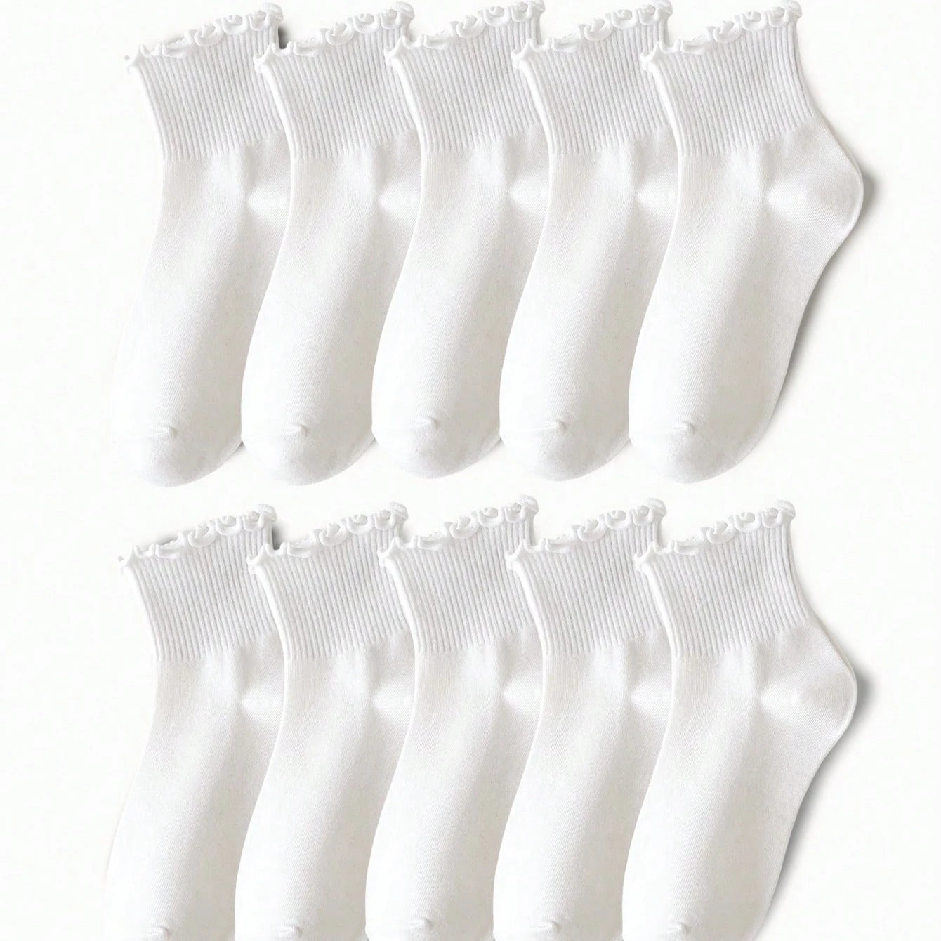 Polyester Elastane Ruffle Trim Mid Tube Crew Socks - 11