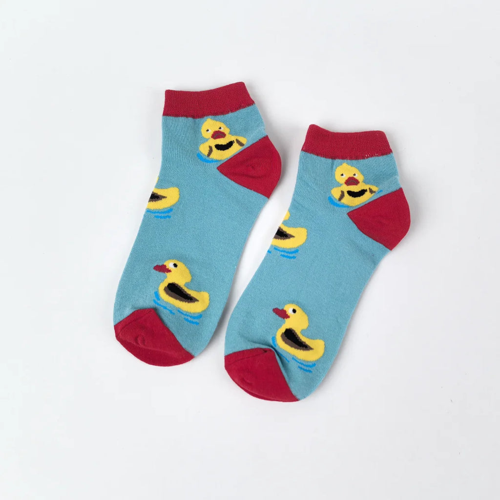 Cotton Blend Yellow Duck Pattern Casual Low Tube Socks