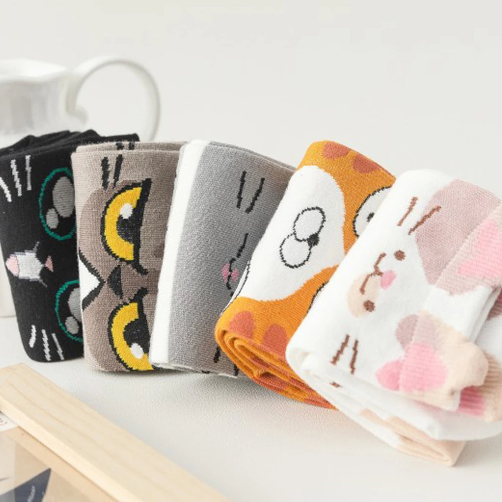 Polyester Elastane Animal Pattern Crew Socks Five Pairs
