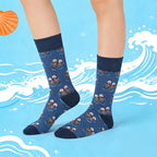 Cotton Blend Otter Print Mid Calf Casual Socks