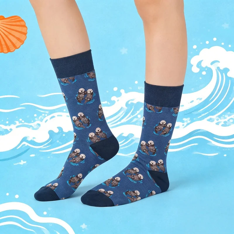 Cotton Blend Otter Print Mid Calf Casual Socks