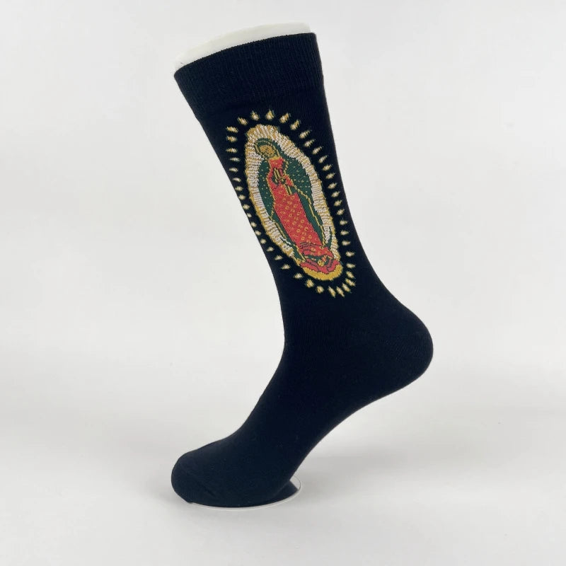 Polyester Elastane Portrait Print Mid Calf Socks - 4