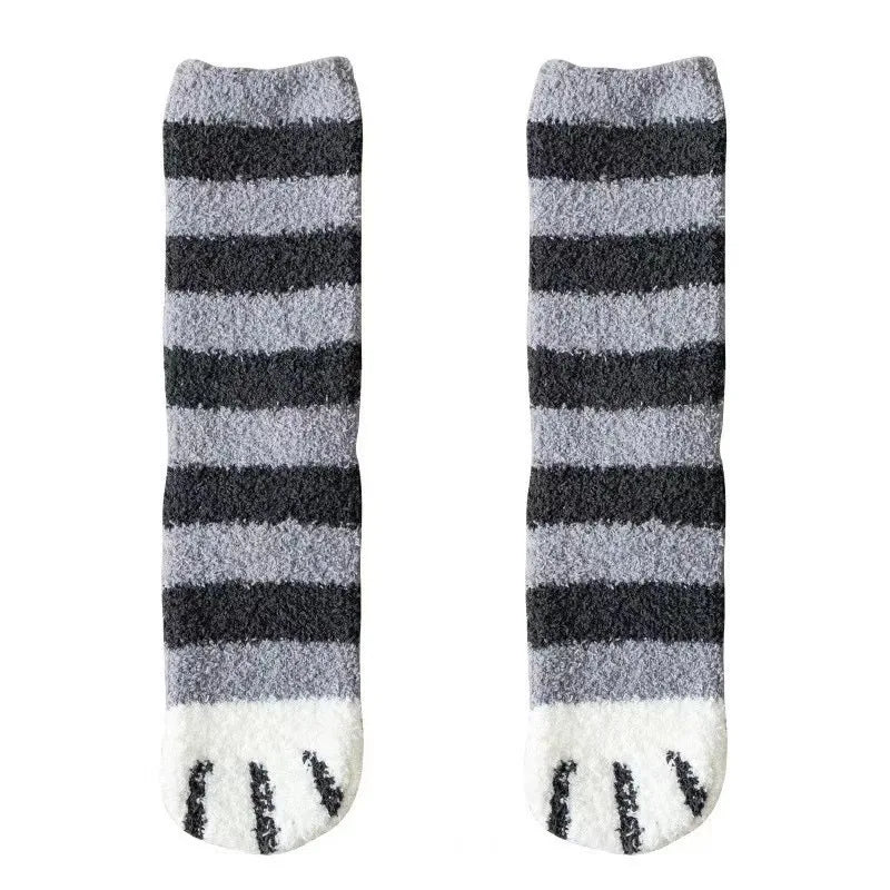 Polyester Elastane Cat Paw Pattern Mid Tube Thick Winter Socks