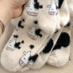 Polyester Elastane Cow Pattern Plush Socks