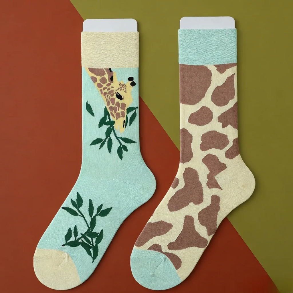 Cotton Blend Giraffe Print Mid Calf Socks for Women