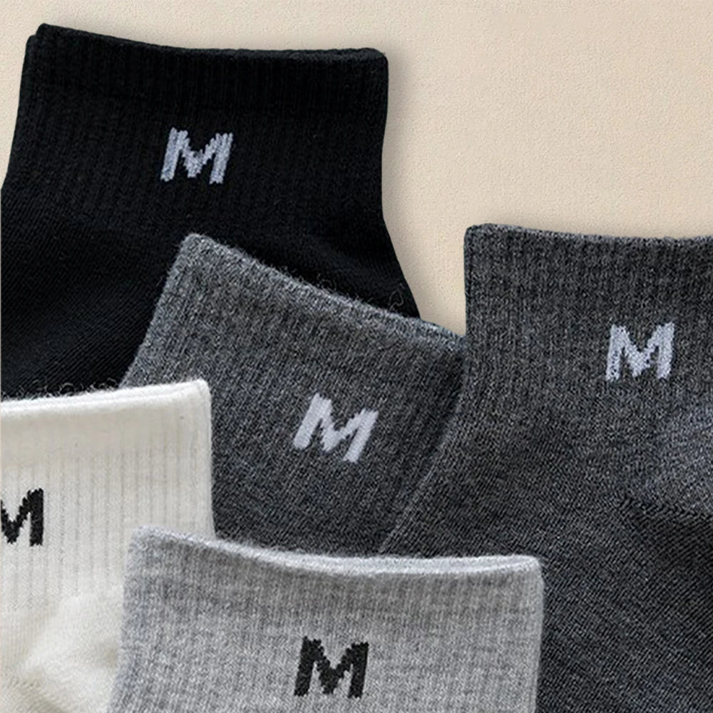 Polyester Blend Casual Letter Ankle Socks 5 Pack