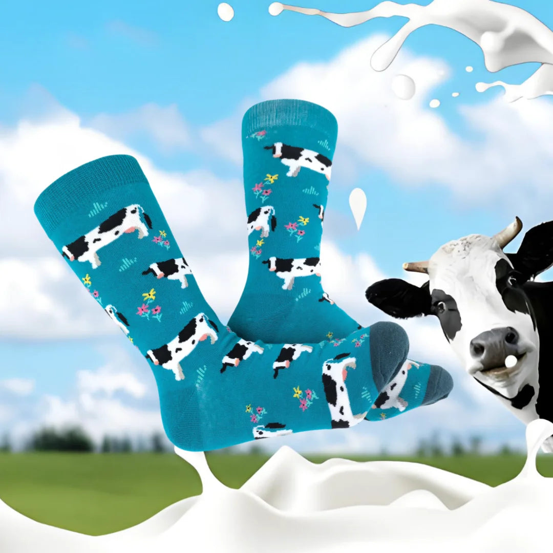 Cotton Blend Cow Pattern Unisex Crew Socks