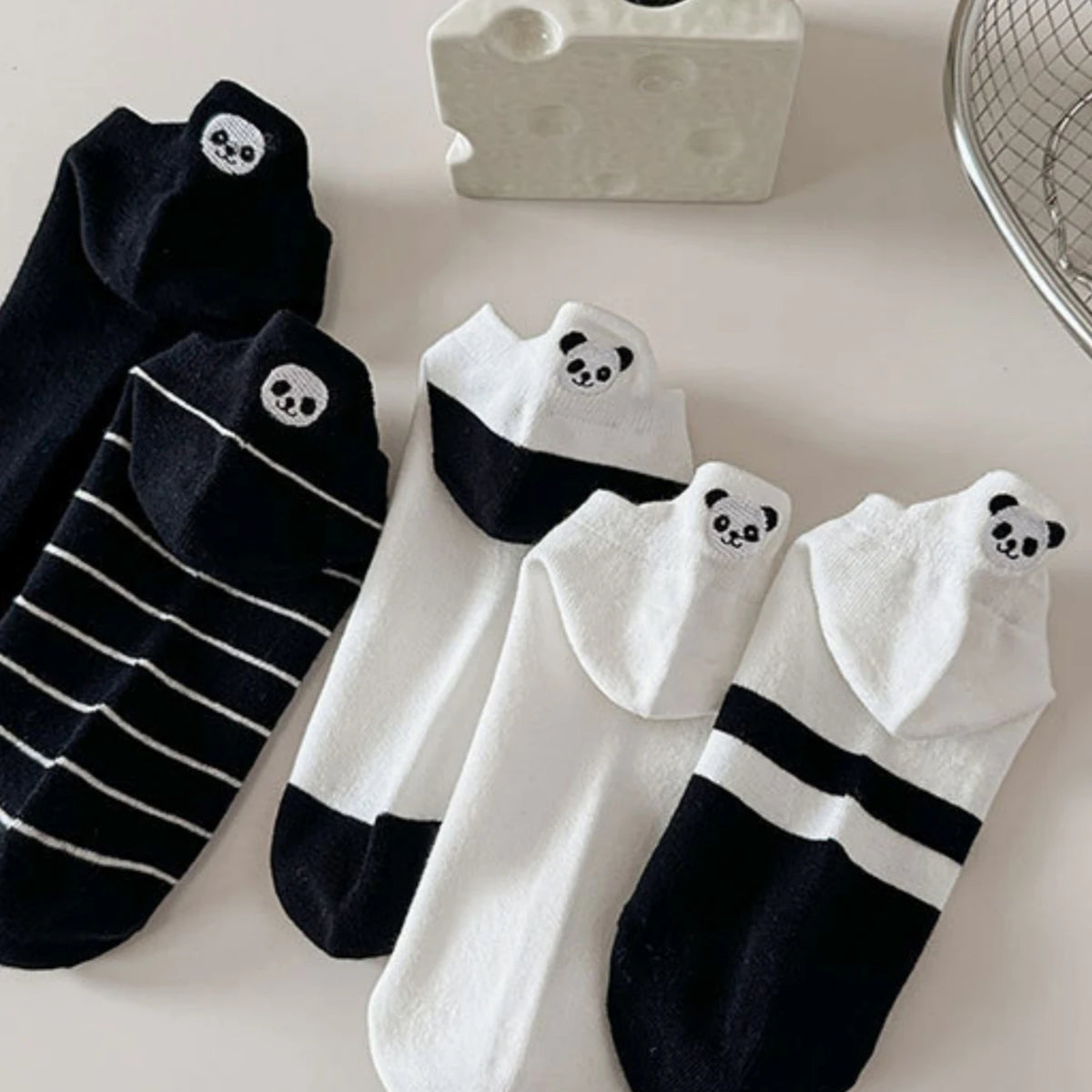 Polyester Elastane Low Cut Panda Embroidered Socks