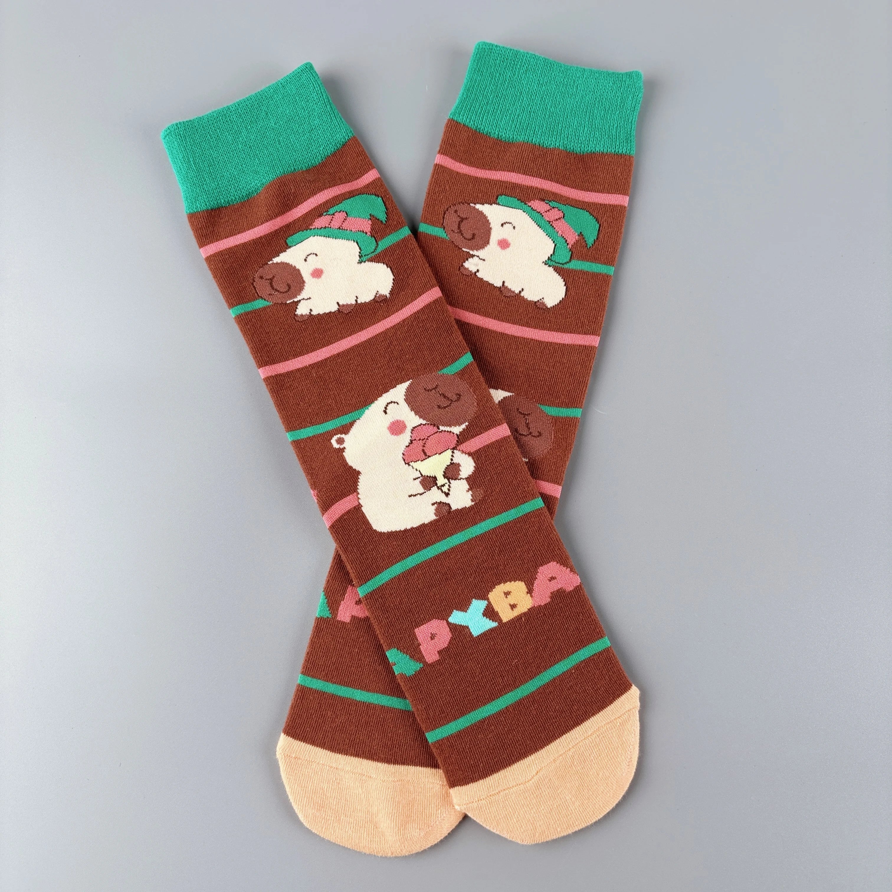 Cotton Blend Capybara Print Mid Calf Socks