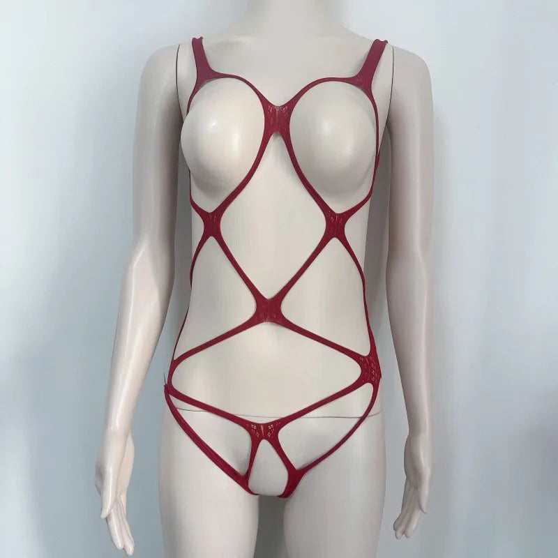 Nylon Mesh Bodysuit Open Lingerie