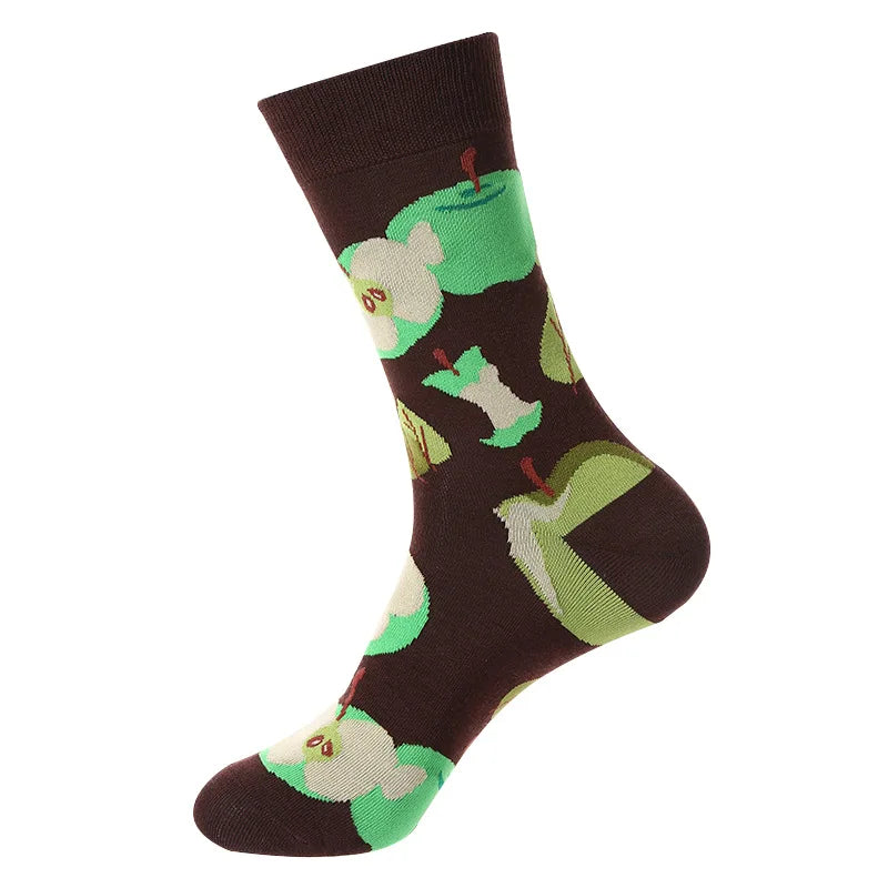Cotton Blend Apple Print Mid Calf Casual Socks