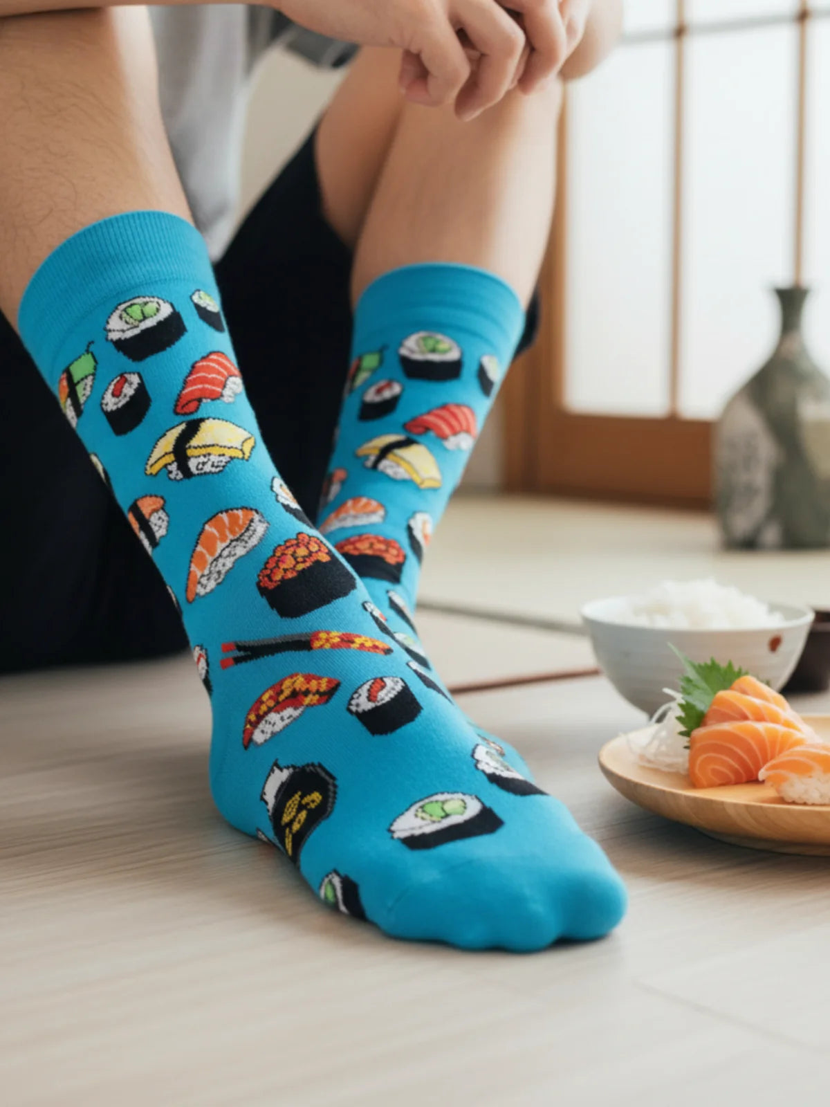 Polyester Elastane Sushi Print Crew Socks