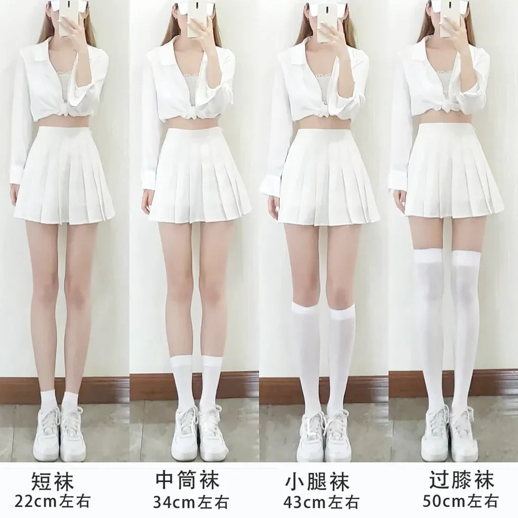 Solid Color Nylon Velvet Womens Knee High Socks - 12