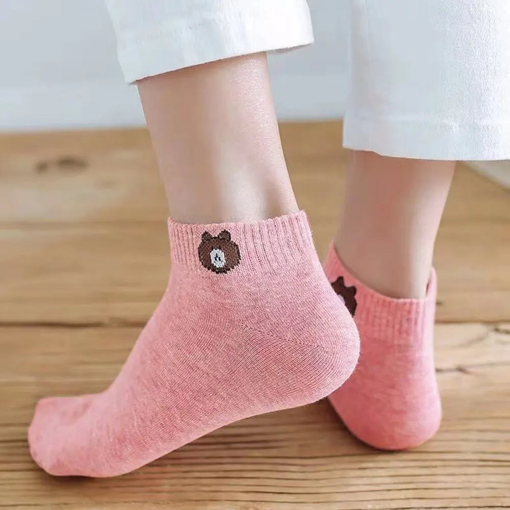 Polyester Low Tube Bear Print Socks Ten Pair Set