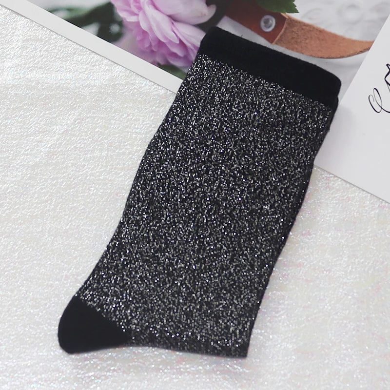 Cotton Blend Glitter Knit Women Casual Crew Socks