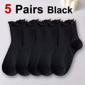 Polyester Elastane Ruffle Trim Mid Tube Socks for Women