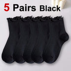 Polyester Elastane Ruffle Trim Mid Tube Socks for Women