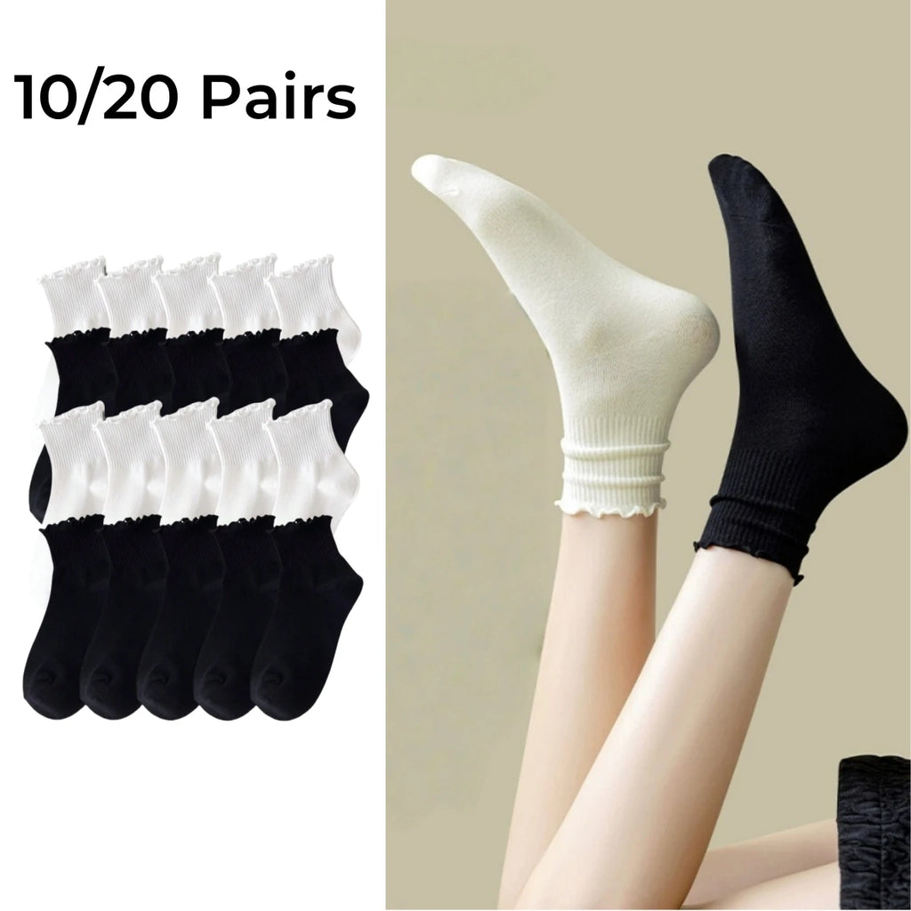 Polyester Elastane Ruffle Crew Socks Set