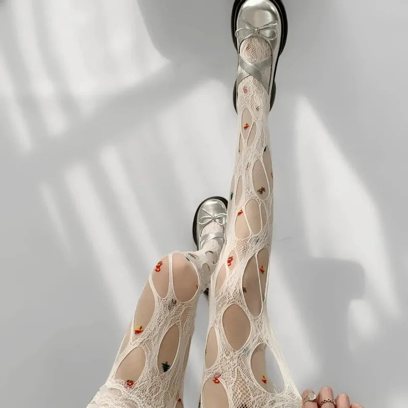 Distressed Nylon Fishnet Stockings for Women