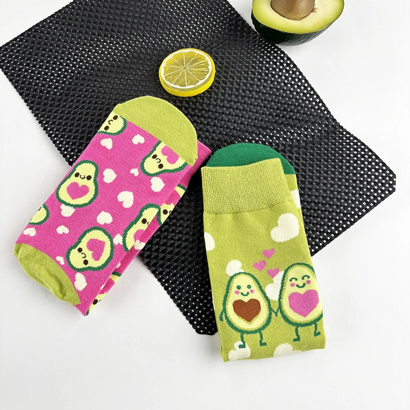 Cotton Blend Avocado Print Casual Mid Calf Socks