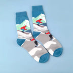 Polyester Elastane Blend Mid Calf Skiing Pattern Socks