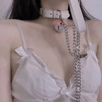 PU Leather Bowknot Bell Choker Necklace with Chain