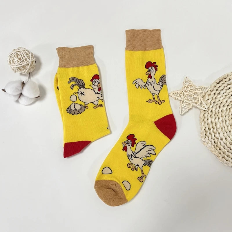 Cotton Blend Novelty Chicken Print Crew Socks