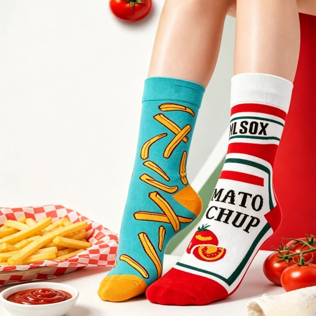 Cotton Blend Novelty Food Print Mid Calf Socks - 6